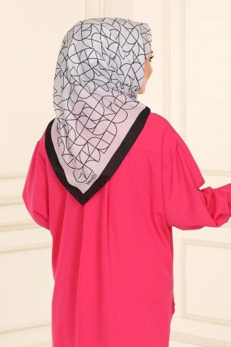 moda selvim Geometrik Desenli Eşarp Serisi 109IPK758 Ekru&Siyah - Thumbnail