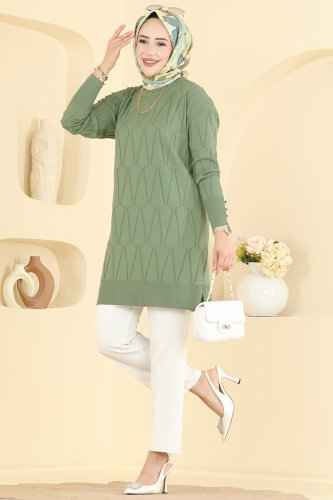 N.V.X. - Geometrik Desenli Merserize Tunik 3317NVX1208 Çağla