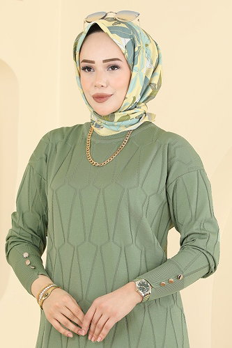 moda selvim Geometrik Desenli Merserize Tunik 3317NVX1208 Çağla - Thumbnail
