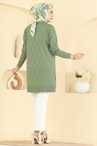 moda selvim Geometrik Desenli Merserize Tunik 3317NVX1208 Çağla - Thumbnail