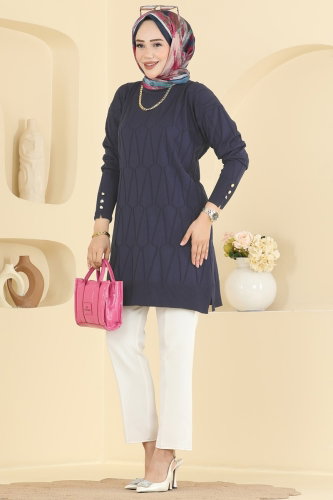 N.V.X. - Geometrik Desenli Merserize Tunik 3317NVX1208 Laci