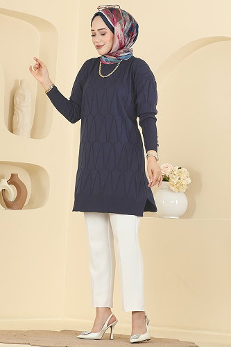 moda selvim Geometrik Desenli Merserize Tunik 3317NVX1208 Laci - Thumbnail