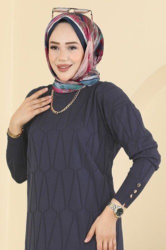 moda selvim Geometrik Desenli Merserize Tunik 3317NVX1208 Laci - Thumbnail