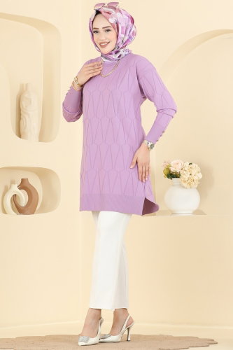 N.V.X. - Geometrik Desenli Merserize Tunik 3317NVX1208 Lila