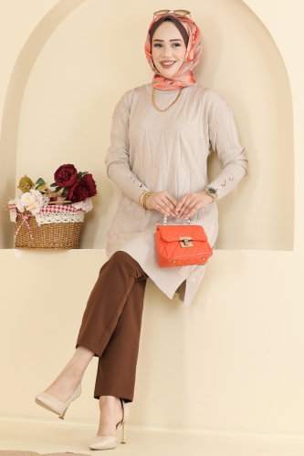 N.V.X. - Geometrik Desenli Merserize Tunik 3317NVX1208 Taş