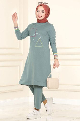 moda selvim Geometrik Desenli Spor Takım 9999ASY563 Mint - Thumbnail