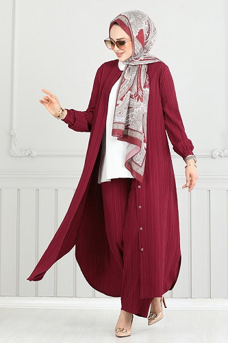 moda selvim Gizli Düğmeli 2 li Takım 5676EDF311 Bordo - Thumbnail