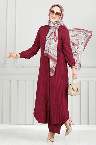 moda selvim Gizli Düğmeli 2 li Takım 5676EDF311 Bordo - Thumbnail