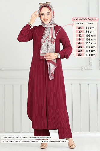 moda selvim Gizli Düğmeli 2 li Takım 5676EDF311 Bordo - Thumbnail