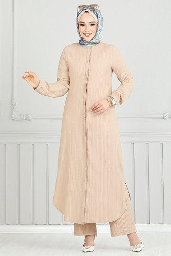moda selvim Gizli Düğmeli 2 li Takım 5676EDF311 Taş - Thumbnail