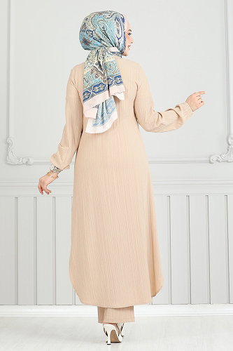 moda selvim Gizli Düğmeli 2 li Takım 5676EDF311 Taş - Thumbnail