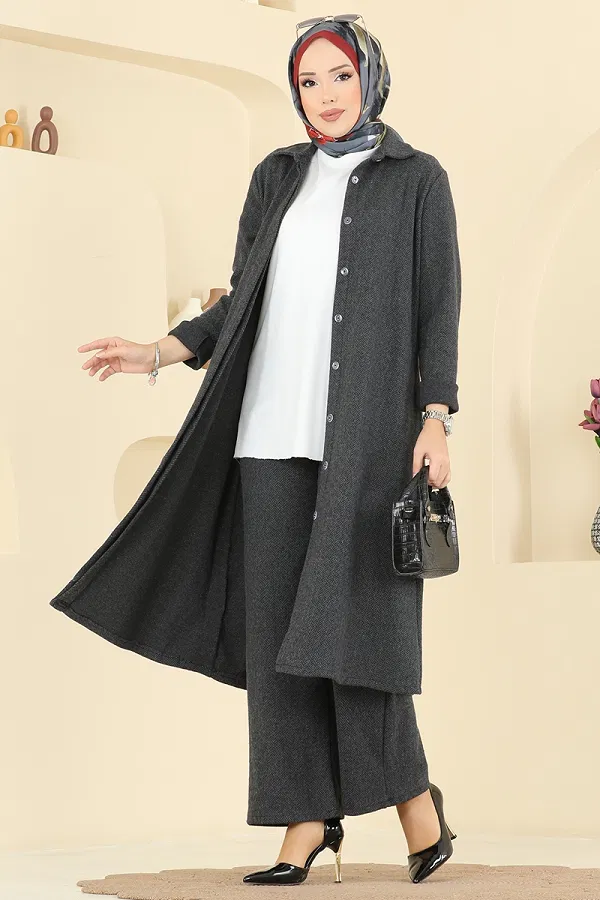 U.K.B. - Gizli Düğmeli Balıksırtı Takım 24006UKB139 Antrasit