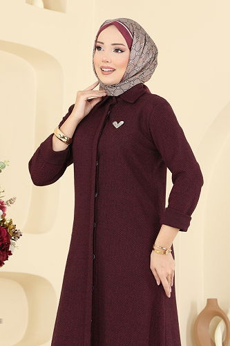 moda selvim Gizli Düğmeli Balıksırtı Takım 24006UKB139 Bordo - Thumbnail