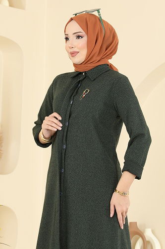 moda selvim Gizli Düğmeli Balıksırtı Takım 24006UKB139 Haki - Thumbnail