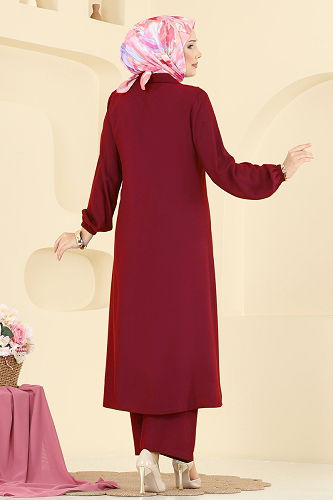 moda selvim Gizli Düğmeli Belmando Takım 0340BG354 Bordo - Thumbnail