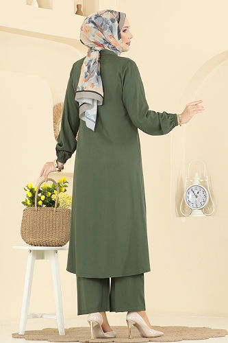 moda selvim Gizli Düğmeli Belmando Takım 0340BG354 Haki - Thumbnail