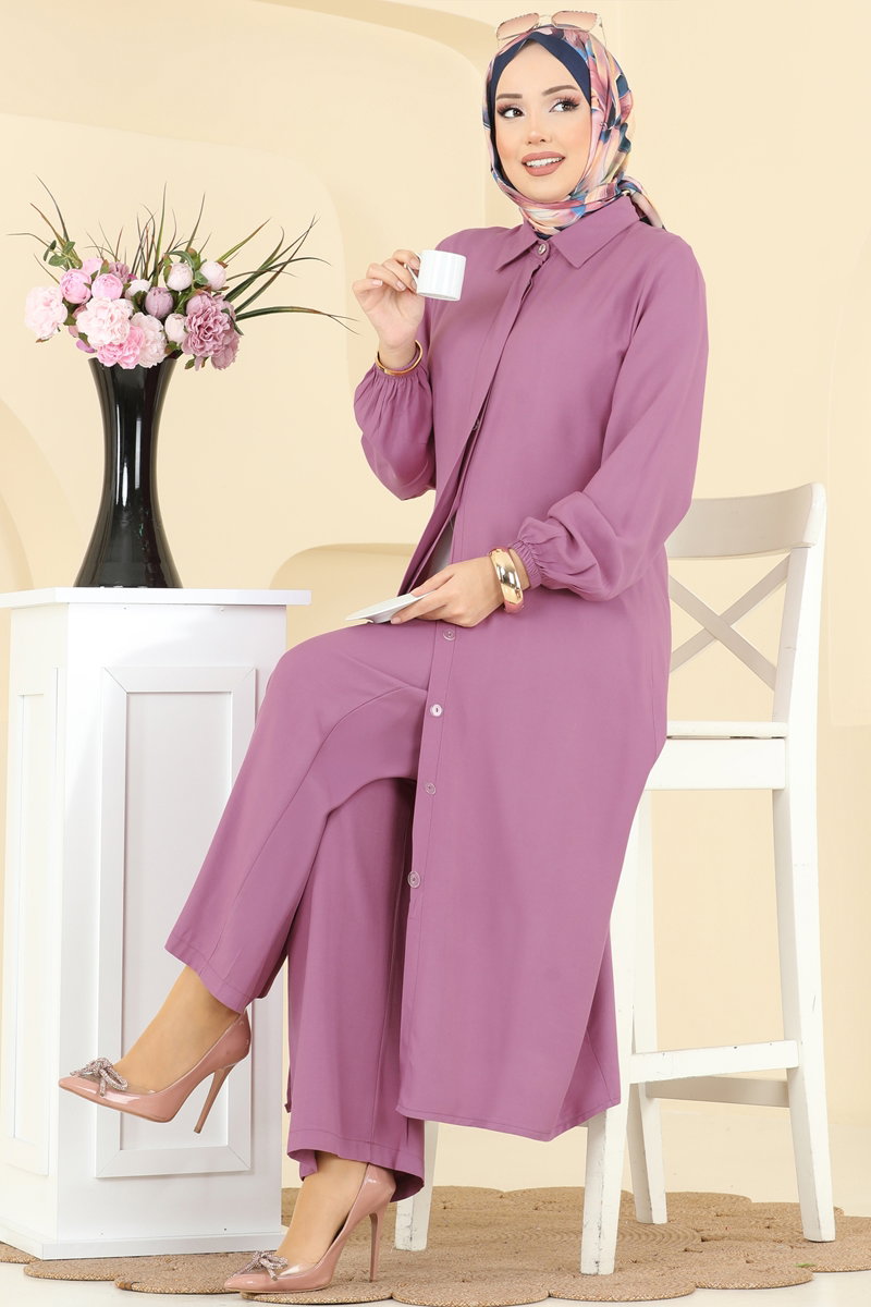 Gizli Düğmeli Belmando Takım 0340BG354 Lila