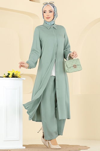 moda selvim Gizli Düğmeli Belmando Takım 0340BG354 Mint - Thumbnail