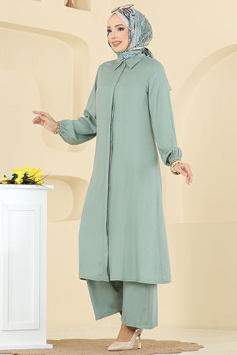 moda selvim Gizli Düğmeli Belmando Takım 0340BG354 Mint - Thumbnail