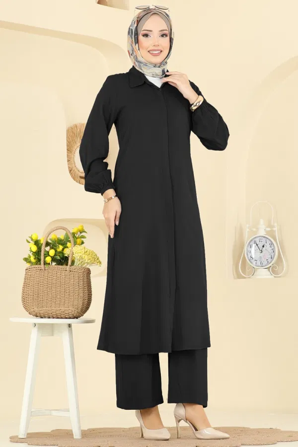 Modaselvim Kombin Gizli Düğmeli Belmando Takım 0340BG354 Siyah