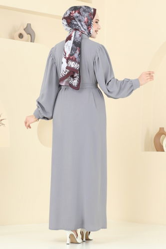 moda selvim Gizli Düğmeli Elbise Ferace 0037BG354 Gri - Thumbnail