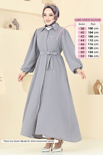 moda selvim Gizli Düğmeli Elbise Ferace 0037BG354 Gri - Thumbnail