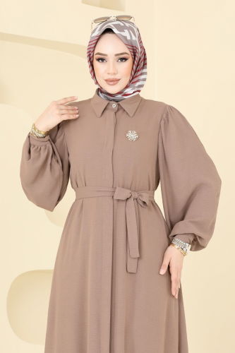 moda selvim Gizli Düğmeli Elbise Ferace 0037BG354 Koyu Vizyon - Thumbnail