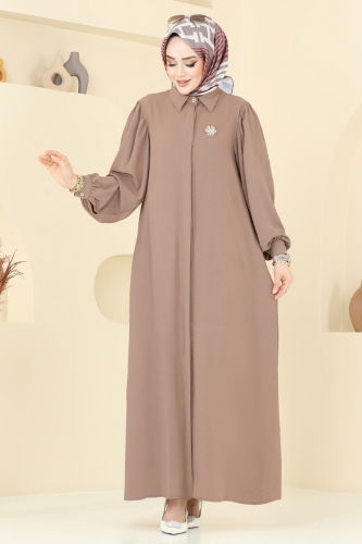 moda selvim Gizli Düğmeli Elbise Ferace 0037BG354 Koyu Vizyon - Thumbnail