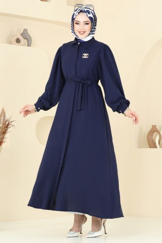 moda selvim Gizli Düğmeli Elbise Ferace 0037BG354 Laci - Thumbnail