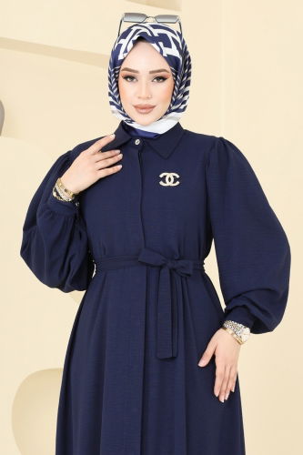 moda selvim Gizli Düğmeli Elbise Ferace 0037BG354 Laci - Thumbnail
