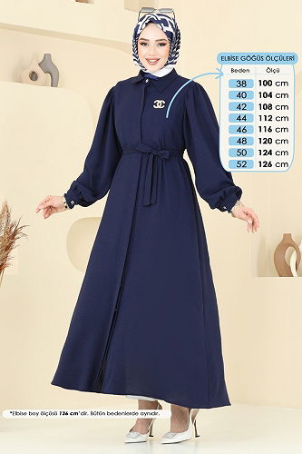 moda selvim Gizli Düğmeli Elbise Ferace 0037BG354 Laci - Thumbnail