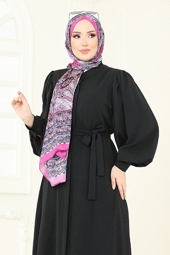 moda selvim Gizli Düğmeli Elbise Ferace 1721S324 Siyah - Thumbnail