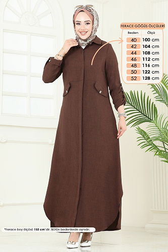 moda selvim Gizli Düğmeli Elbise Ferace 2681SL432 Kahve - Thumbnail