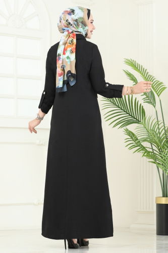 moda selvim Gizli Düğmeli Elbise Ferace 2681SL432 Siyah - Thumbnail