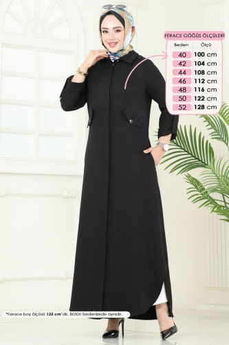 moda selvim Gizli Düğmeli Elbise Ferace 2681SL432 Siyah - Thumbnail