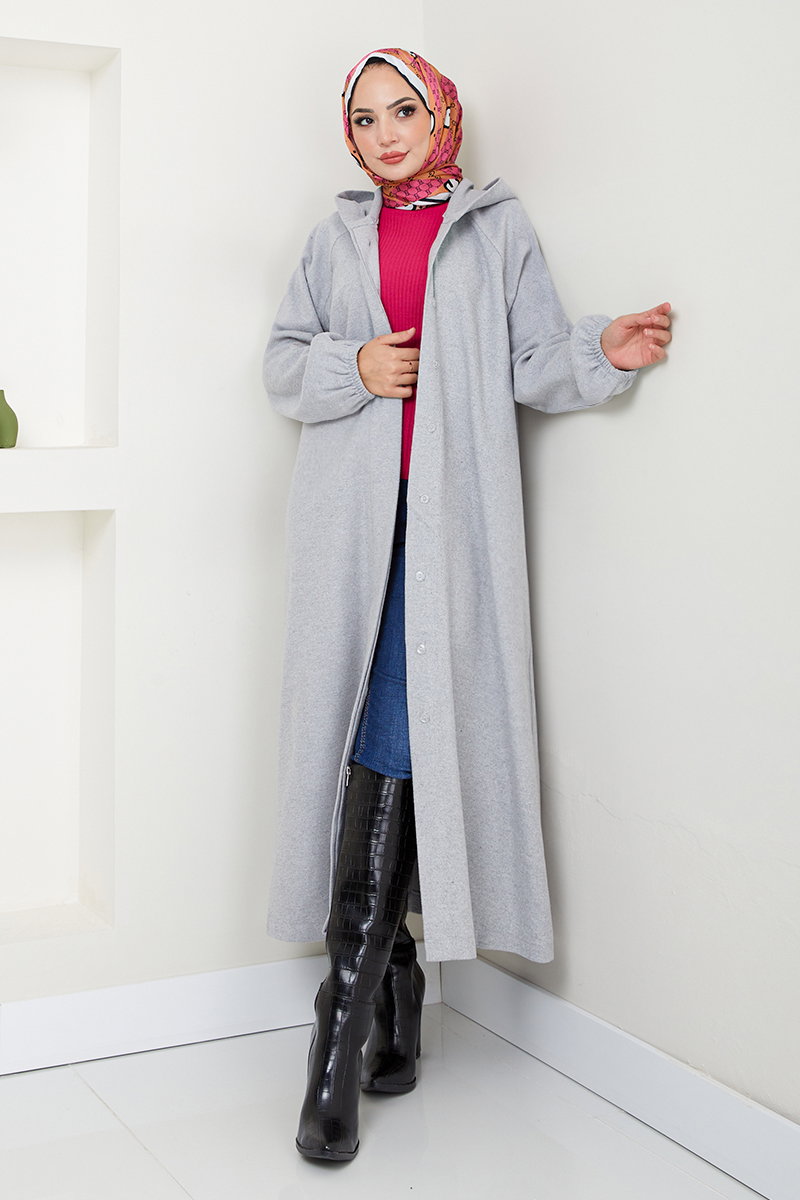 Gizli Düğmeli Kaban 0502BGS895-M Gri