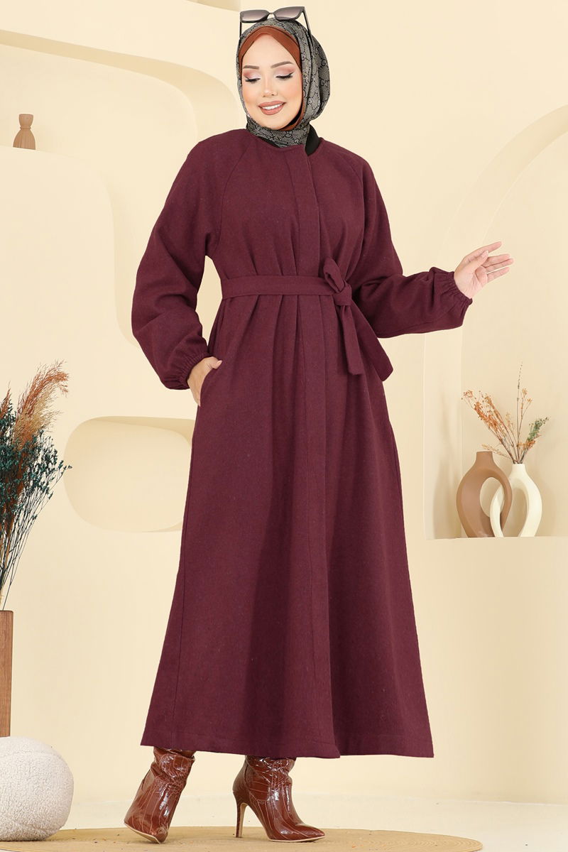 Gizli Düğmeli Kaşe Kaban 0504BG354 Bordo