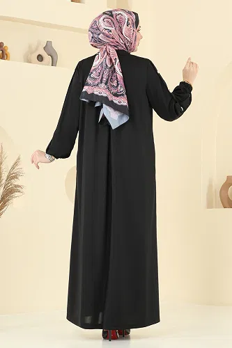 moda selvim Gizli Düğmeli Tesettür Ferace 394DVL817 Siyah - Thumbnail