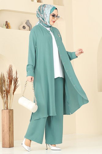 moda selvim Gizli Düğmeli Tesettür Takım 1974TRT545 Mint - Thumbnail