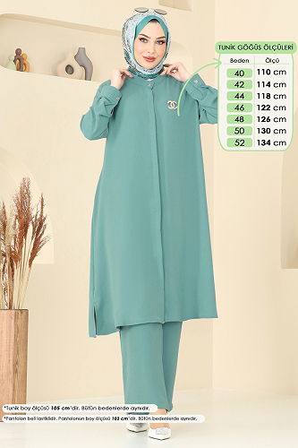 moda selvim Gizli Düğmeli Tesettür Takım 1974TRT545 Mint - Thumbnail