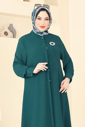 moda selvim Gizli Düğmeli Tesettür Takım 1974TRT545 Petrol - Thumbnail