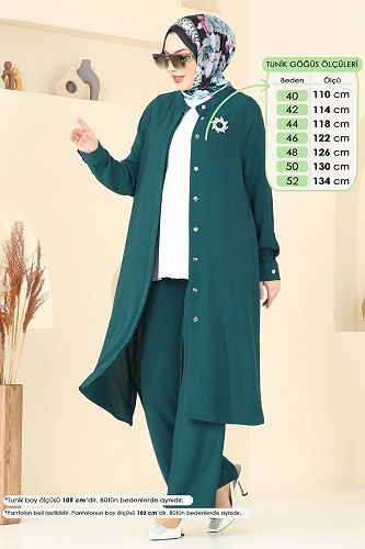 moda selvim Gizli Düğmeli Tesettür Takım 1974TRT545 Petrol - Thumbnail