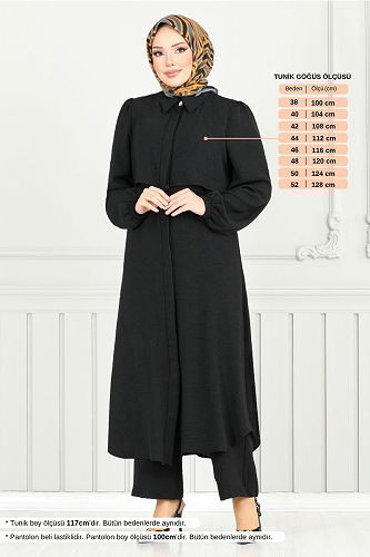 moda selvim Gizli Düğmeli Tesettür Takım 2666SL890-M Siyah - Thumbnail