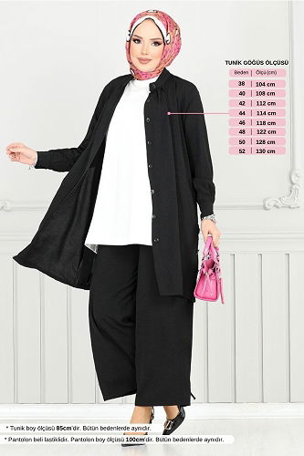 moda selvim Gizli Düğmeli Tesettür Takım 3100HBS932-M Siyah - Thumbnail