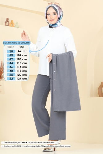 moda selvim Gizli Düğmeli Üçlü Takım 384DVL817 Gri - Thumbnail