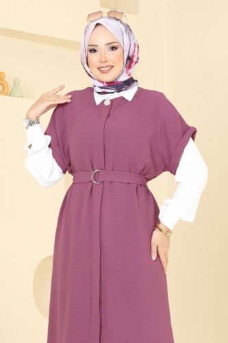 moda selvim Gizli Düğmeli Üçlü Takım 384DVL817 Koyu Lila - Thumbnail