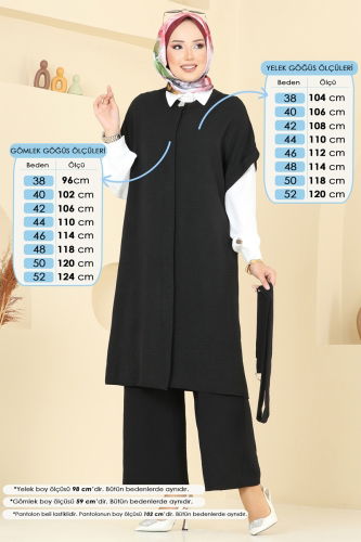 moda selvim Gizli Düğmeli Üçlü Takım 384DVL817 Siyah - Thumbnail
