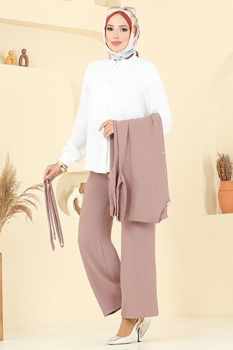 moda selvim Gizli Düğmeli Üçlü Takım 384DVL817 Vizyon - Thumbnail