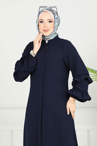 moda selvim Gizli Fermuarlı Pardesü Ferace 1205DLB1088 Laci - Thumbnail