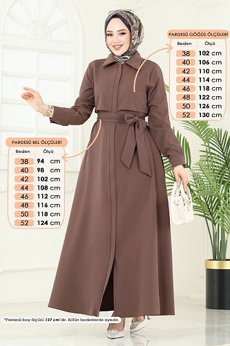 moda selvim Gizli Fermuarlı Pardesü Ferace 2630SL432 Açık Kahve - Thumbnail